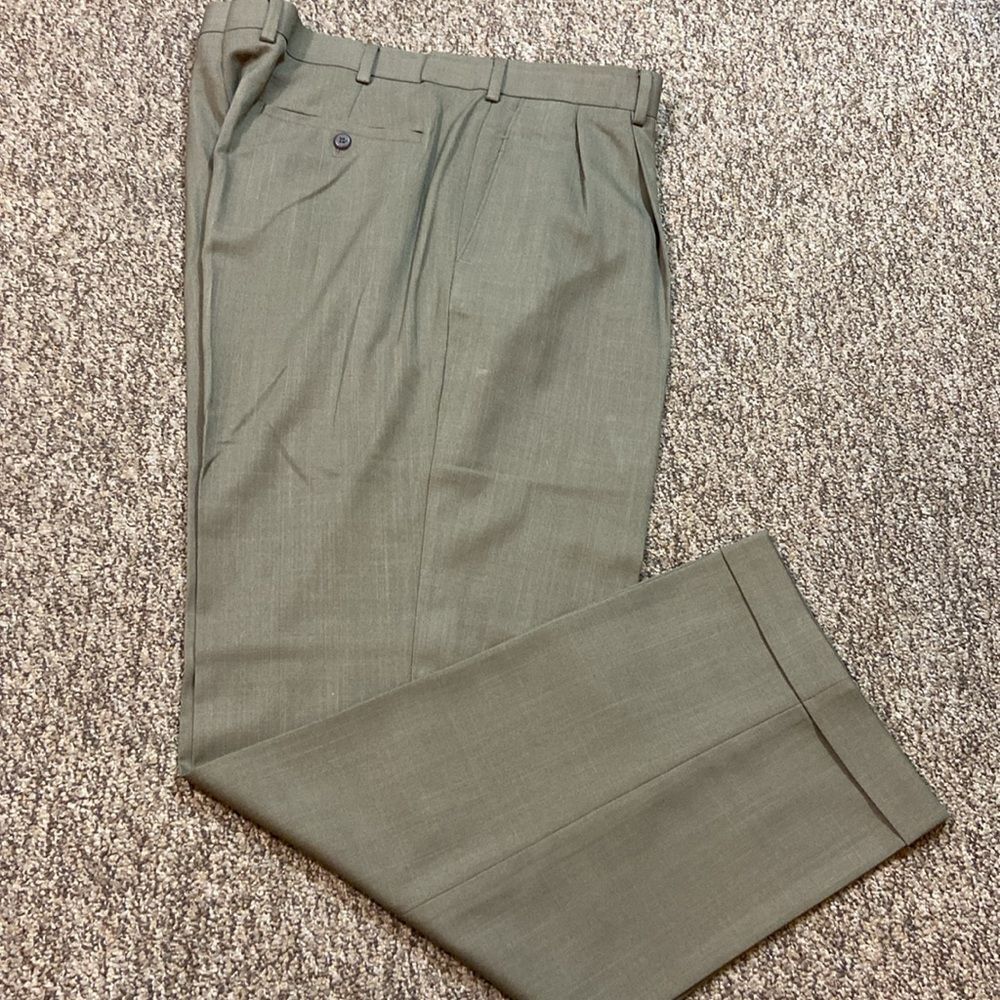 Louis Raphael Tailored Cream Olive Green Pants Size 40X32